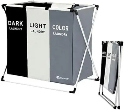 Cesto de ropa sucia plegable para el hogar, organizador de almacenamiento con 3 compartimentos: oscuros, claros y de color.