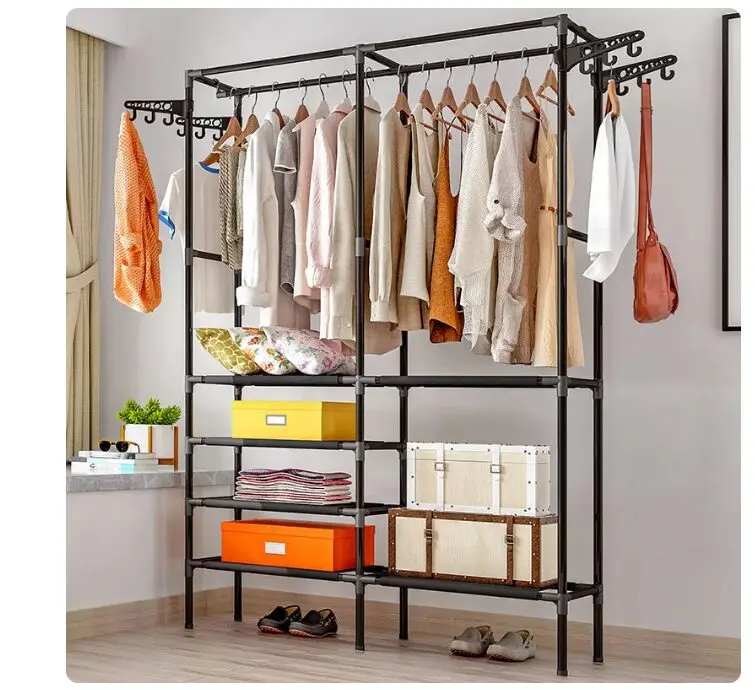 Closet Esqueleto Armario Doble Multifuncional con Ropa, Bolsos, Cajas y Zapatos