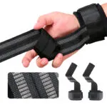 Set x2 Correas Lifting Straps Levantamiento, negro, con detalle de tejido y mano.