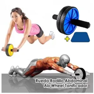 Doble rueda abdominal para ejercicio y fortalecimiento con tapete incluido.