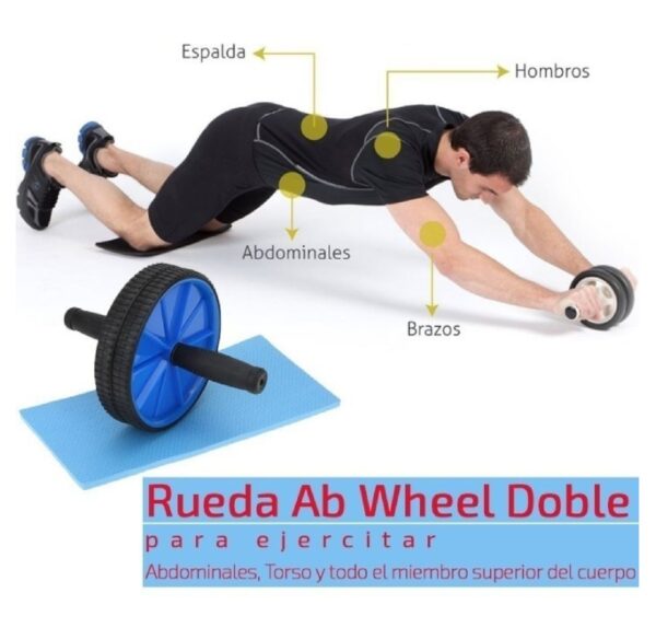 Doble Rueda Abdominal, Fortalecimiento Abdomen + Tapete, Ejercicio, Fitnes - Imagen 2