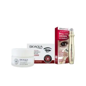Duo contorno Bioaqua: crema antiarrugas y esencia roll-on para ojos.