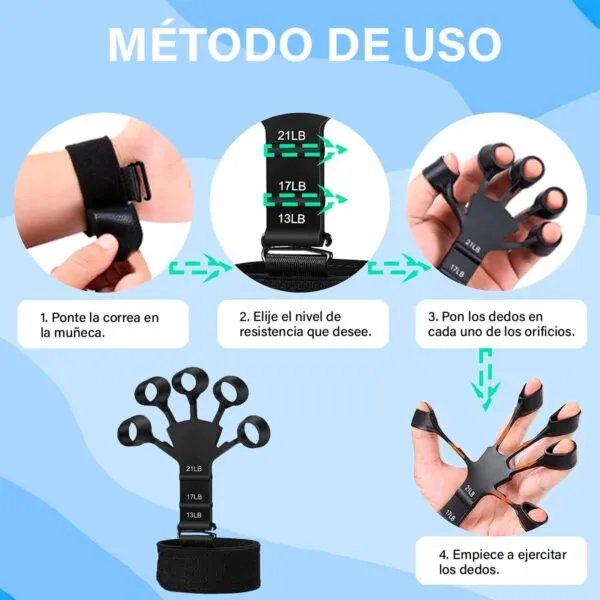 Set x2 Ejercitador de Dedos con Resistencia Ajustable: 13, 17 y 21 LB para manos y rehabilitación.