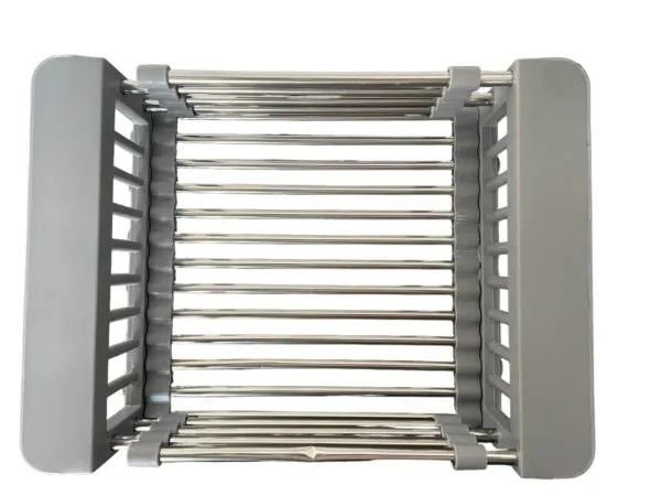 Escurridor de acero inoxidable para lavaplatos, de ajuste extensible, color gris.