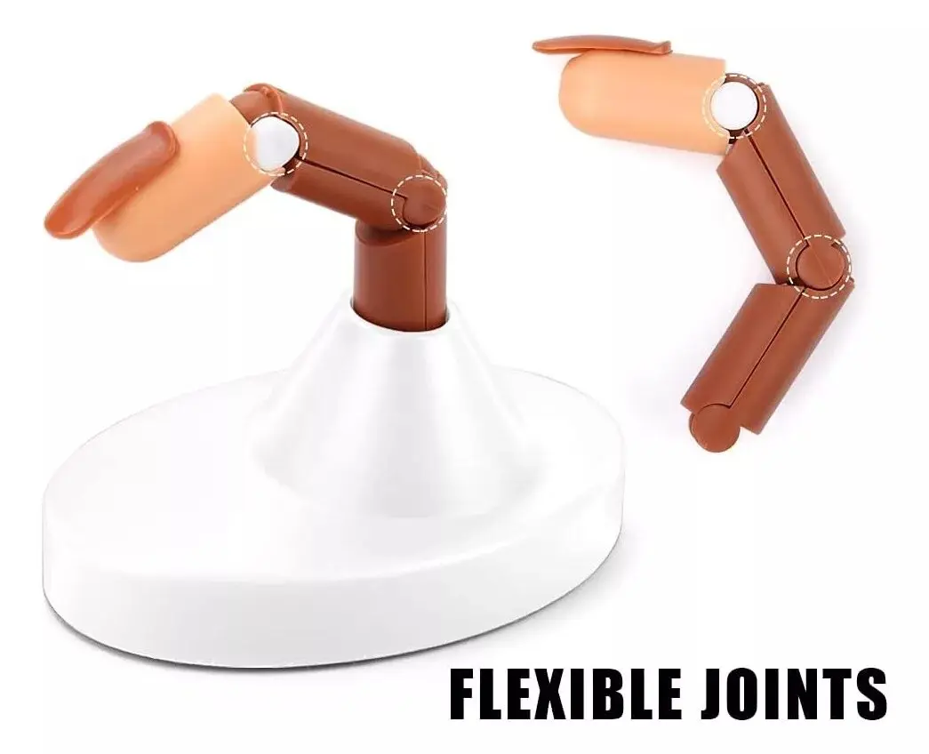 Dedos de práctica articulados para uñas acrílicas y gel, base blanca.