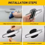 Protector de manija de carro negro, instalación fácil en 4 pasos.