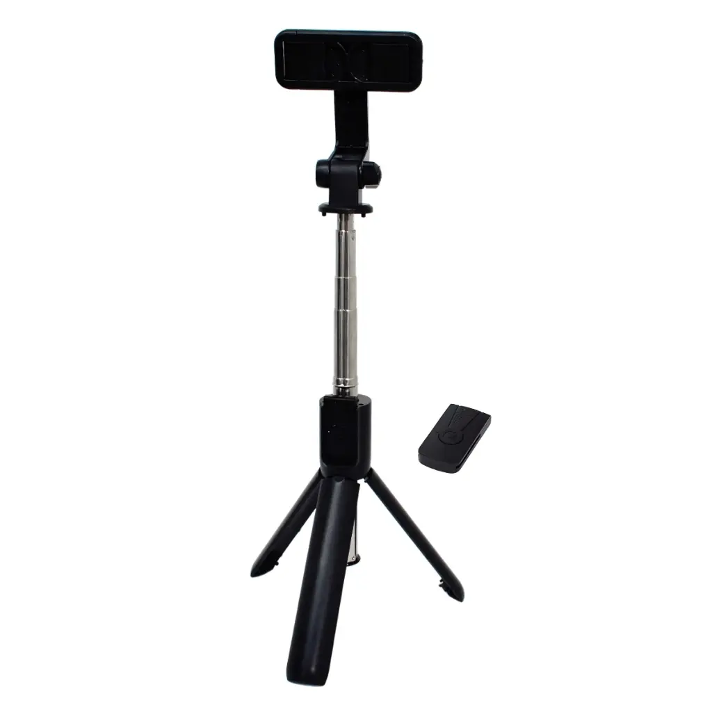 Palo de selfie con trípode JC-11 negro con control remoto, ideal para fotos estables.