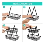 Organizador de frutas de 2 niveles, negro, de alambre, con asas de madera.