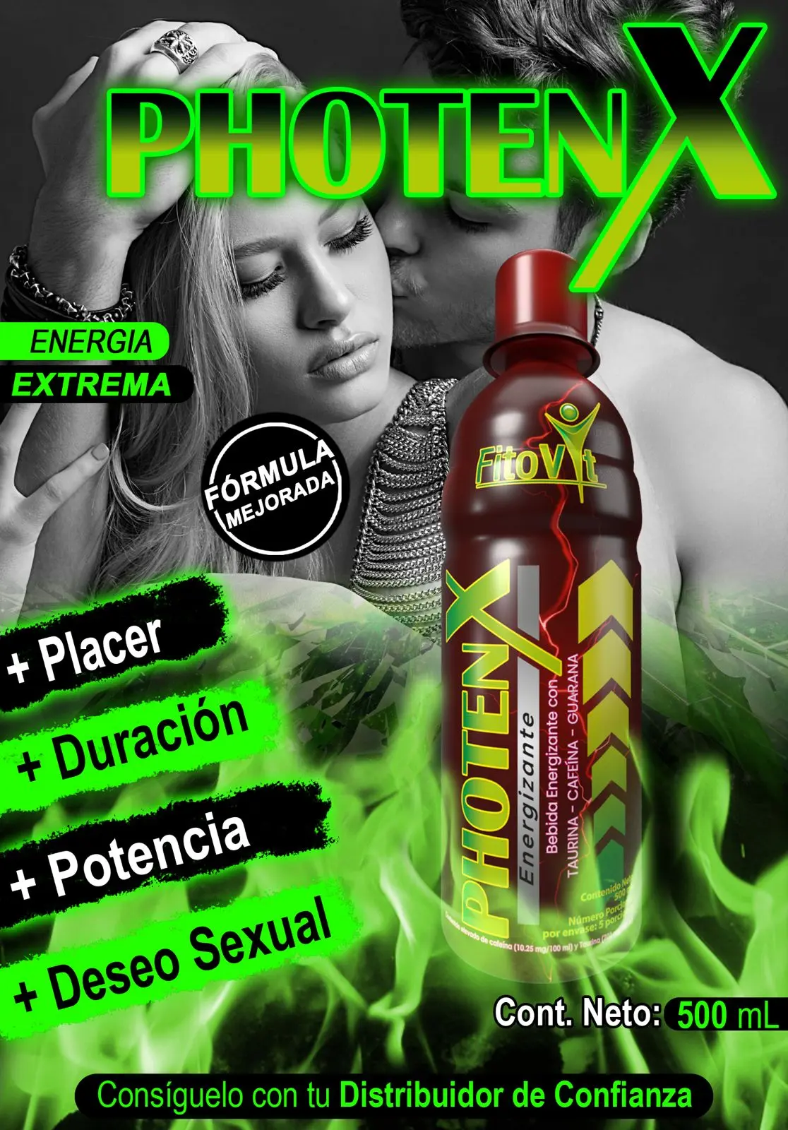 PhotenX Energizante FitoVit 500ml con Taurina y Guaraná: más placer, duración y potencia.