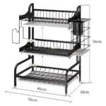 Platero escurridor organizador de loza de 3 niveles negro, 56x30x59cm