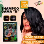 Set x10 sobres shampoo Mi Color Negro: Tinte natural sin amoniaco, cubre canas. Envío gratis.