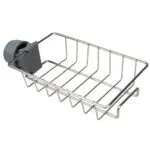 Soporte escurridor metálico para esponjas y jabón que se ajusta al grifo.