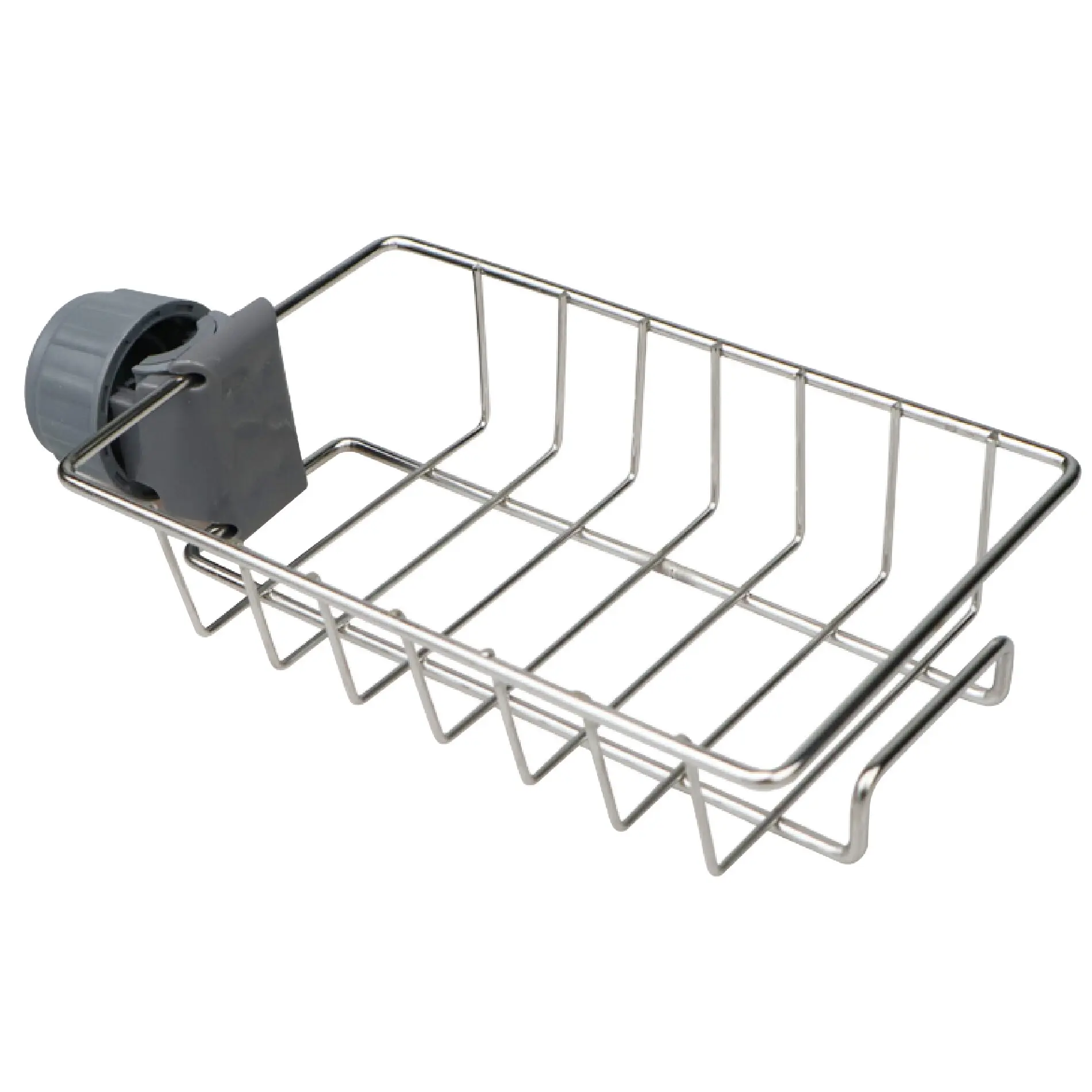 Soporte escurridor metálico para esponjas y jabón que se ajusta al grifo.