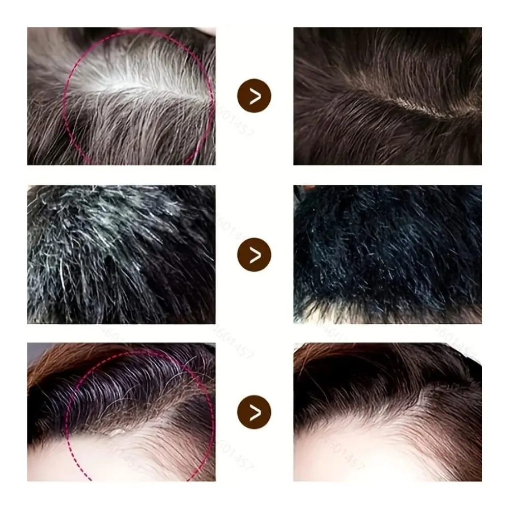 Tinte cremoso temporal para cabello que cubre canas, mostrando antes y después.