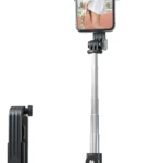 Trípode para celulares y cámaras extensible con soporte para móvil y base estable.