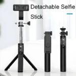 Trípode para celular y cámara desmontable: palo selfie, soporte y control remoto.