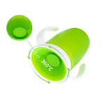 Vaso entrenador 360° antiderrame para bebés, verde, 7 oz, con asas y tecnología a prueba de fugas.