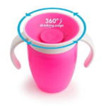 Vaso entrenador 360° antiderrame rosa para bebés, sin fugas, con asas.