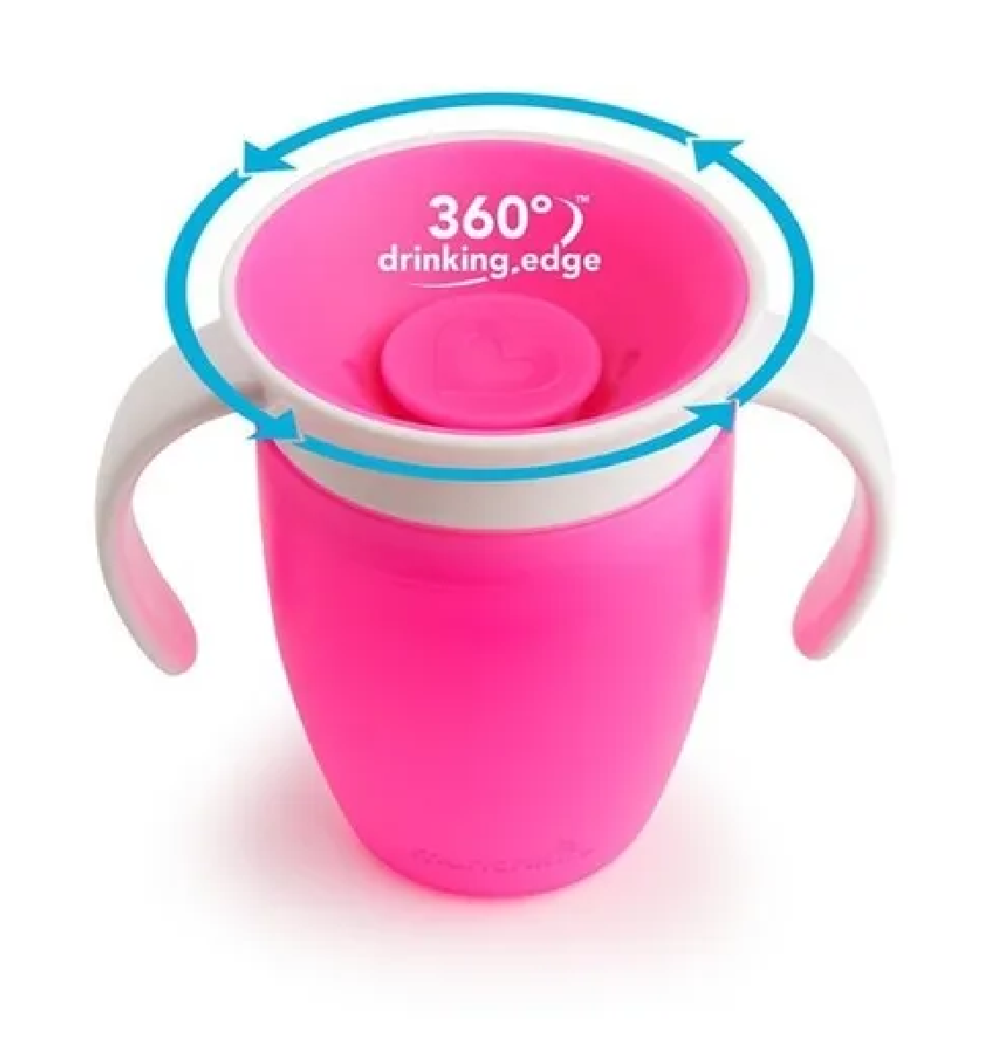 Vaso entrenador 360° antiderrame rosa para bebés, sin fugas, con asas.