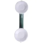 Set x2 barras de seguridad antideslizantes con ventosas blancas y mango verde para soporte.