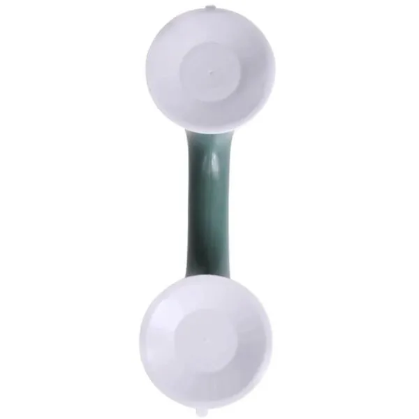Set x2 barras de seguridad antideslizantes con ventosas blancas y mango verde para soporte.
