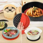 Set x2 bases de silicona para freidora 20 cm con alimentos, carne y vaporera.