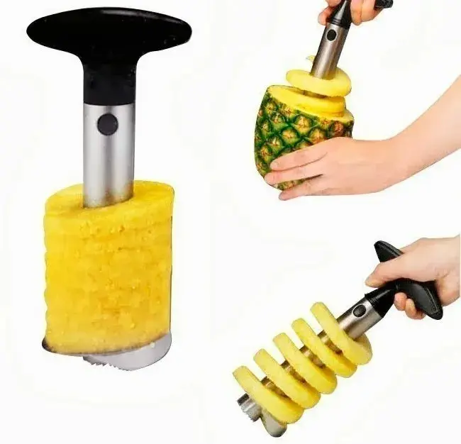 Cortador de piña en espiral, pela y rebana piña para hacer rodajas de fruta fácilmente.