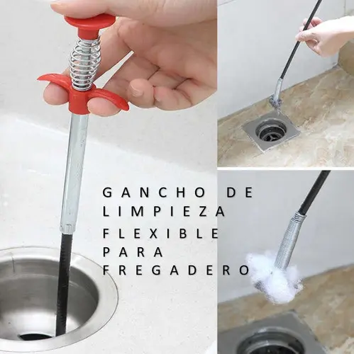 Set x2 gancho de limpieza flexible para desagüe de fregadero extrayendo suciedad.
