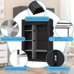Closet organizador desarmable con varillas, conectores de PP y diseño de cremallera.