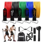 Bandas de resistencia tubulares de látex con 5 niveles de 10 a 50 lbs, accesorios y bolsa, para entrenamiento en casa.