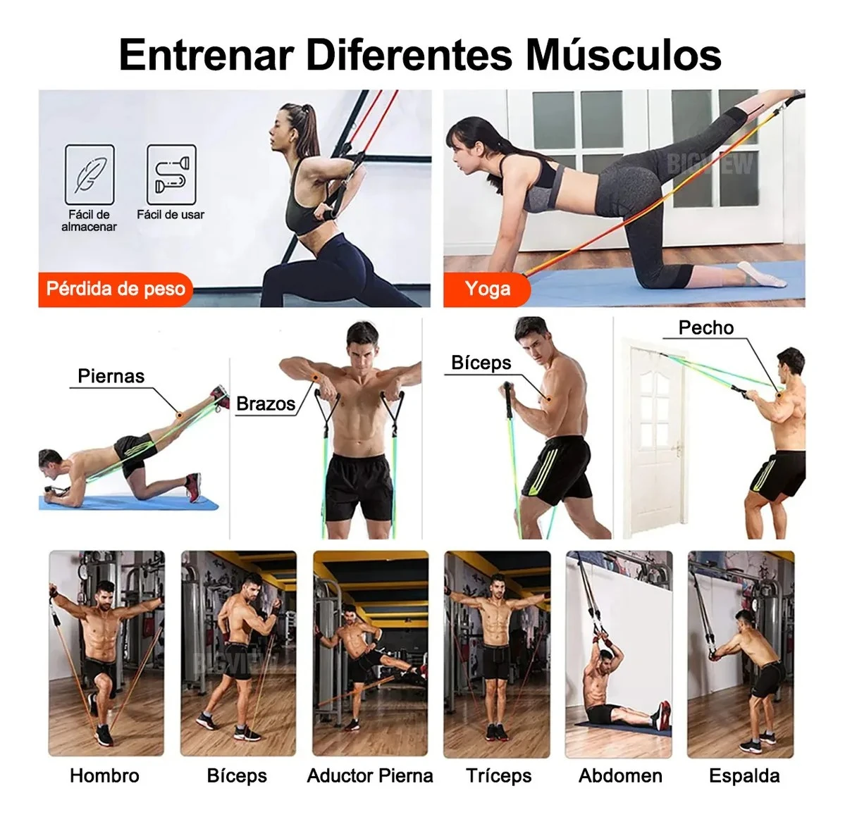 Bandas de resistencia tubulares de látex para entrenar diferentes músculos, pérdida de peso y yoga.