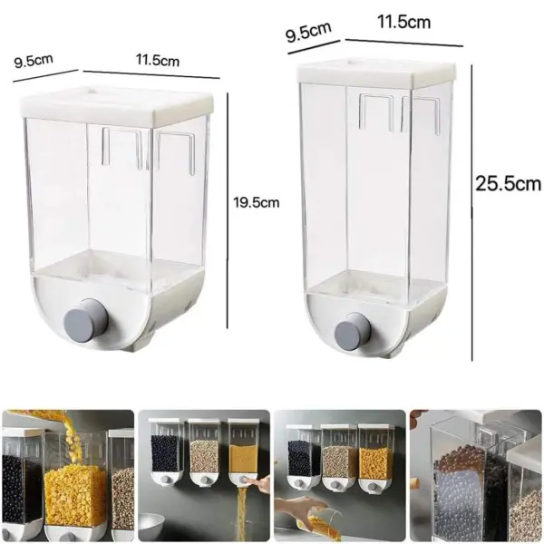 Dispensador de cereales y granos de pared de 1000ml, con dos tamaños disponibles.