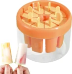 Molde para paletas de helado con 6 cavidades y palitos, naranja y transparente.