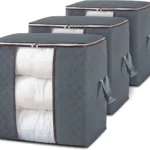 Bolsas plegables para closet grises con ventana transparente, con espacio para organizar ropa de cama o edredones.