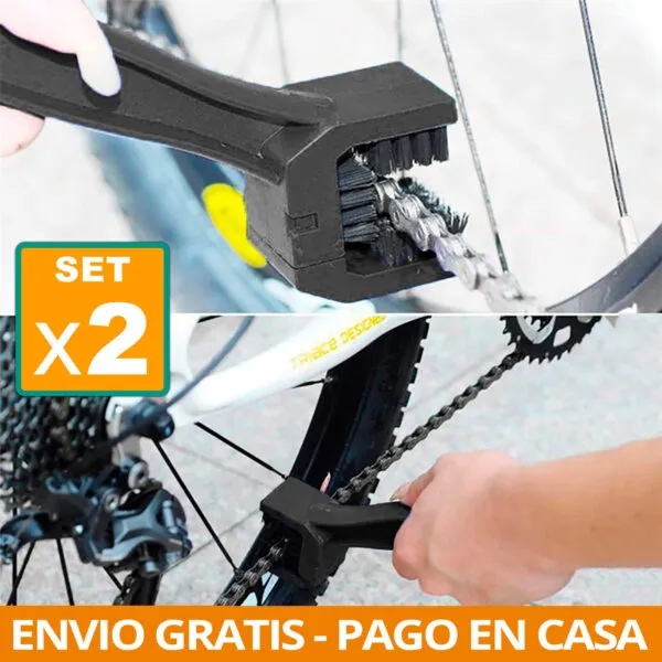 Set x2 cepillo 2en1 para limpieza de cadenas de bicicletas y motos. Envío gratis y pago en casa.