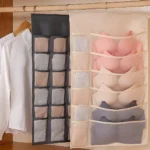 Organizador de closet para ropa interior, brasieres y calcetines con múltiples compartimentos.