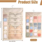 Organizador de closet para ropa interior con 77cm de alto y 48cm de ancho, mostrando sujetadores y pantis.
