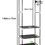 Closet Sencillo: estructura metálica negra con 3 estantes y barra para colgar, medidas 1.70m alto, 55cm ancho.