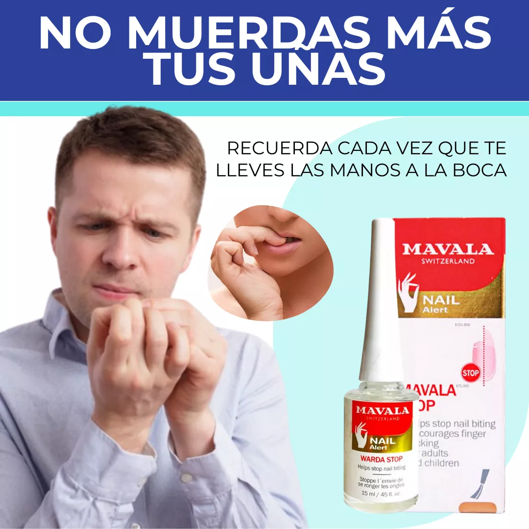 Mavala Uñas Stop: Producto para dejar de morderse las uñas, con aplicador y empaque distintivo.