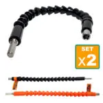 Set x2 Extensiones flexibles para taladro negras y naranjas para alcanzar tornillos difíciles.