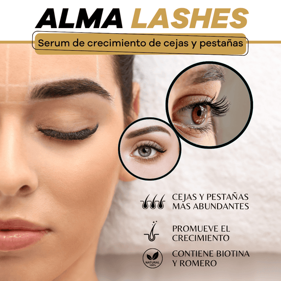Alma Lashes: Serum crecimiento cejas y pestañas para un mirada más abundante y natural.