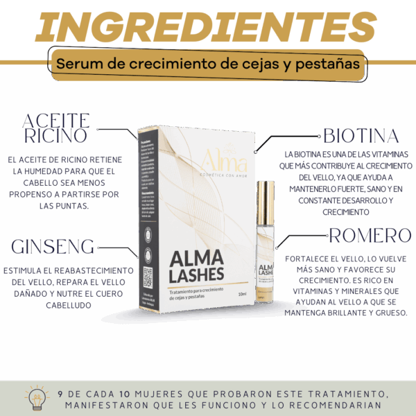Set x2 Alma Lashes serum crecimiento cejas y pestañas, con biotina, romero y aceite de ricino.