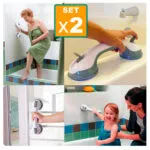 Set x2 barra de seguridad antideslizante con ventosa para baño, ideal para adultos mayores y niños.