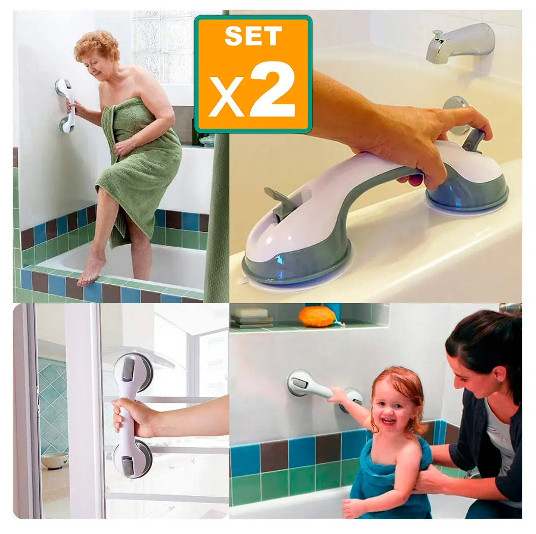 Set x2 barra de seguridad antideslizante con ventosa para baño, ideal para adultos mayores y niños.