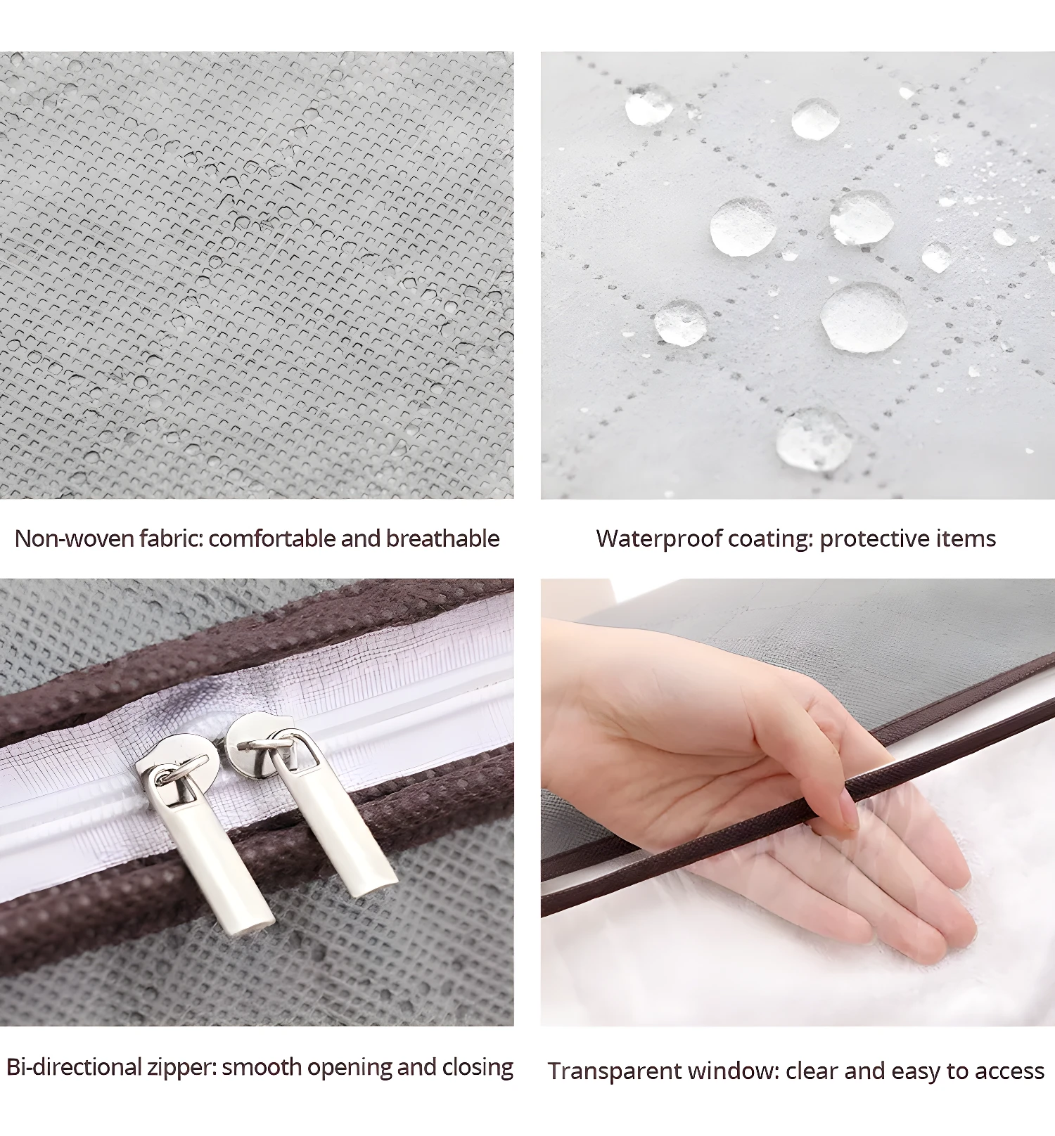 Set x2 bolsas plegables para closet con cierre bidireccional y ventana transparente.