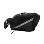 Estuche alforja para sillín de bicicleta, bolso porta celular y documentos, color negro con reflectivos.
