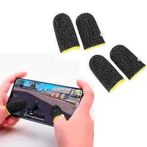 Par de guantes gamer para dedos de celular, ideal para mejorar precisión y control al jugar videojuegos.