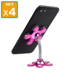 Soporte para celular con chupon, set x3, metálico rosa, flexible para diferentes ángulos.
