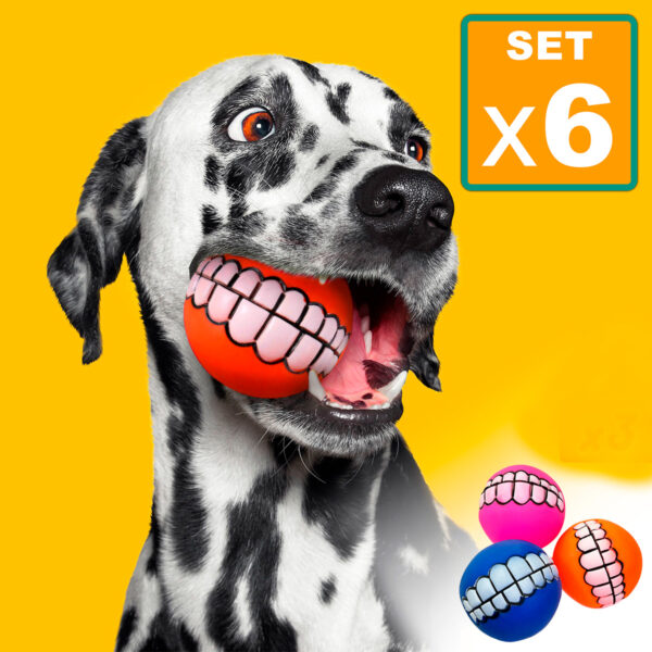 Set x6 Pelotas Para Perros Juguete Sonrisa con Sonido - Imagen 5