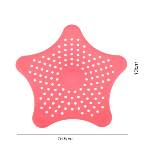 Filtro colador de silicona rosa en forma de estrella, 13x15.5 cm, recoge pelo y residuos.